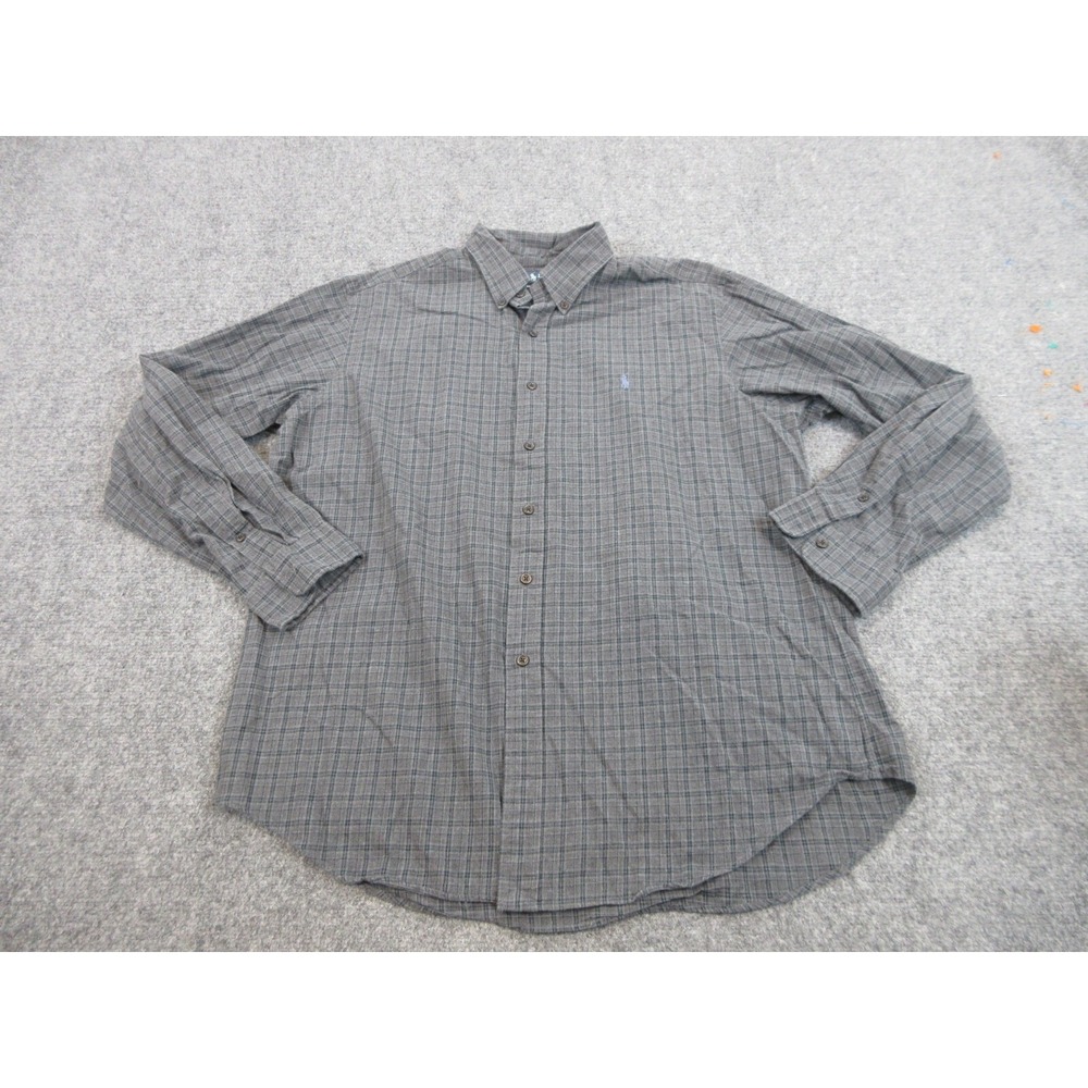 VTG Ralph Lauren Shirt Mens XL Gray Plaid Flannel Cotton Long Sleeve Button Down